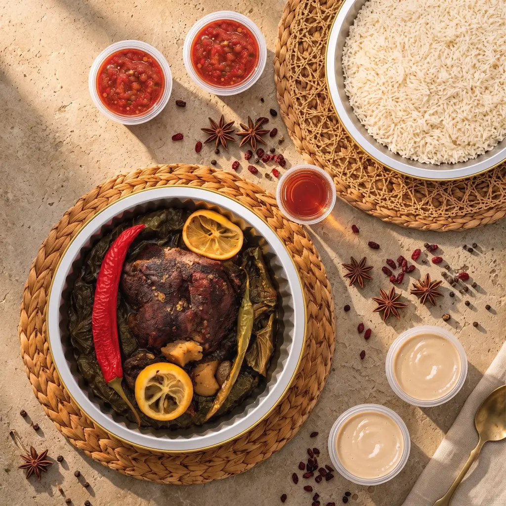 وجبة رقبة مدخن مع ورق عنب